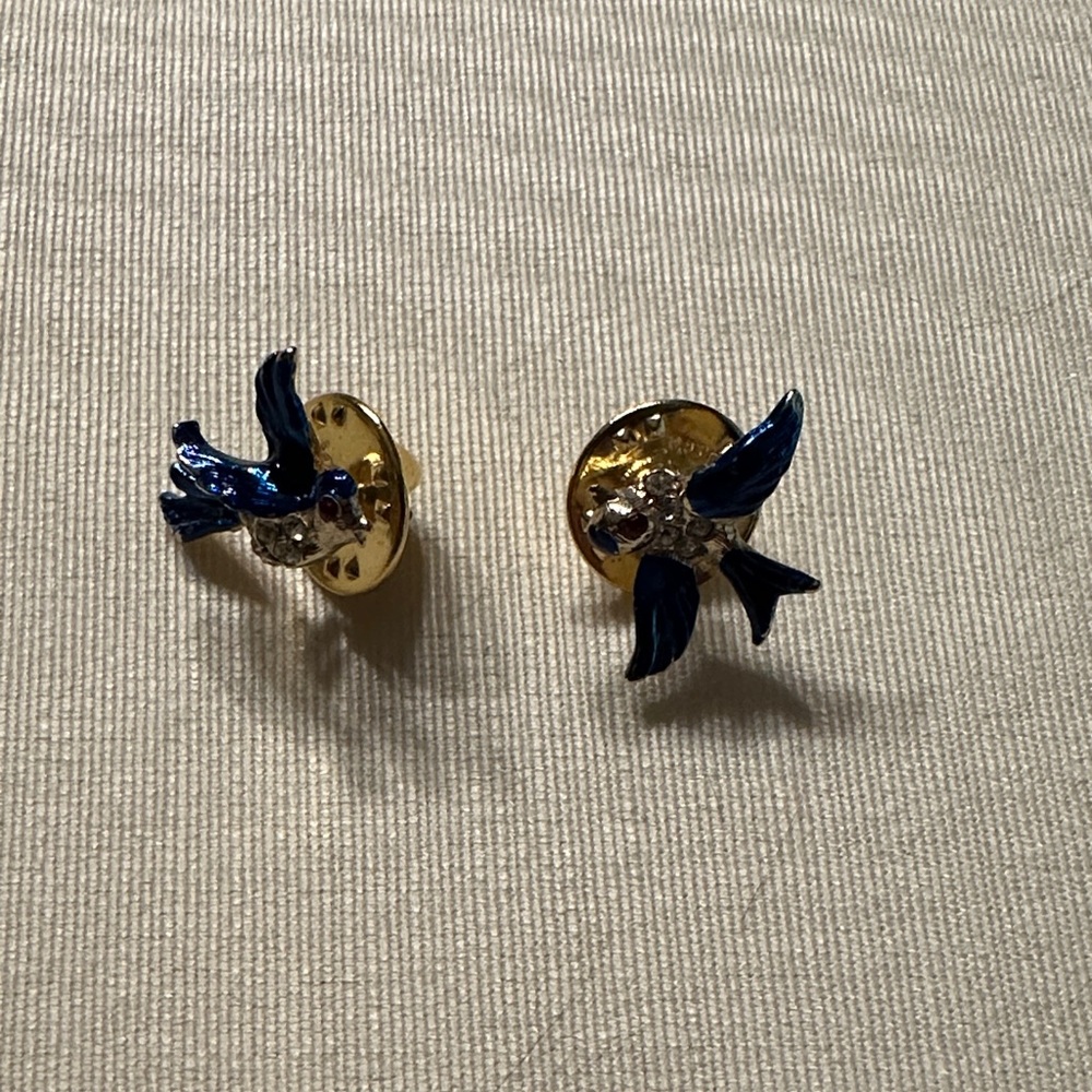 Elegant Blue and Gold Bird Earrings